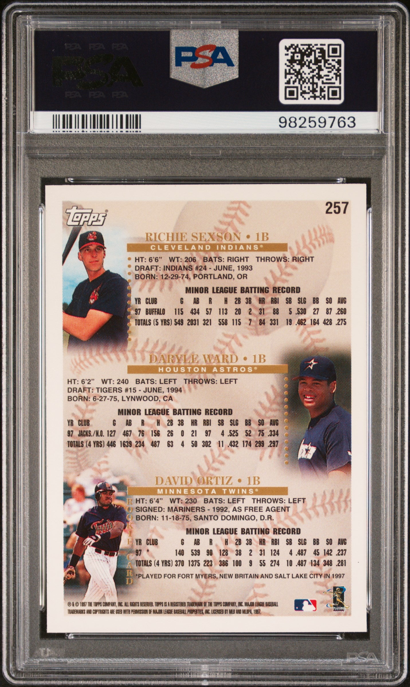 1998 Topps #257 Sexson/Ward/Ortiz PSA 10