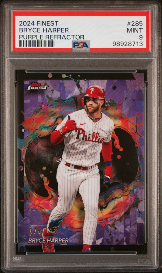 2024 Topps Finest #285 Bryce Harper Purple Refractor PSA 9
