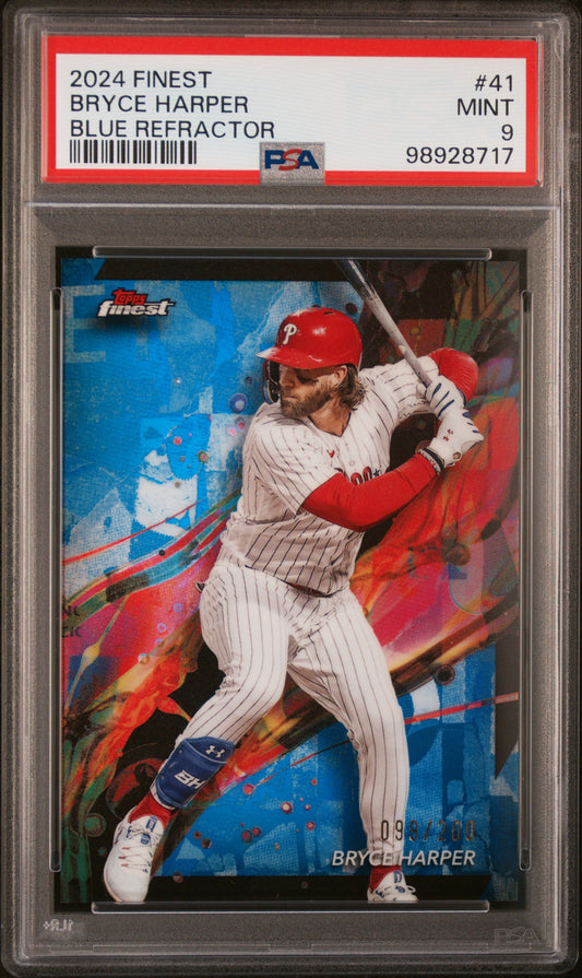 2024 Topps Finest #41 Bryce Harper Blue Refractor PSA 9