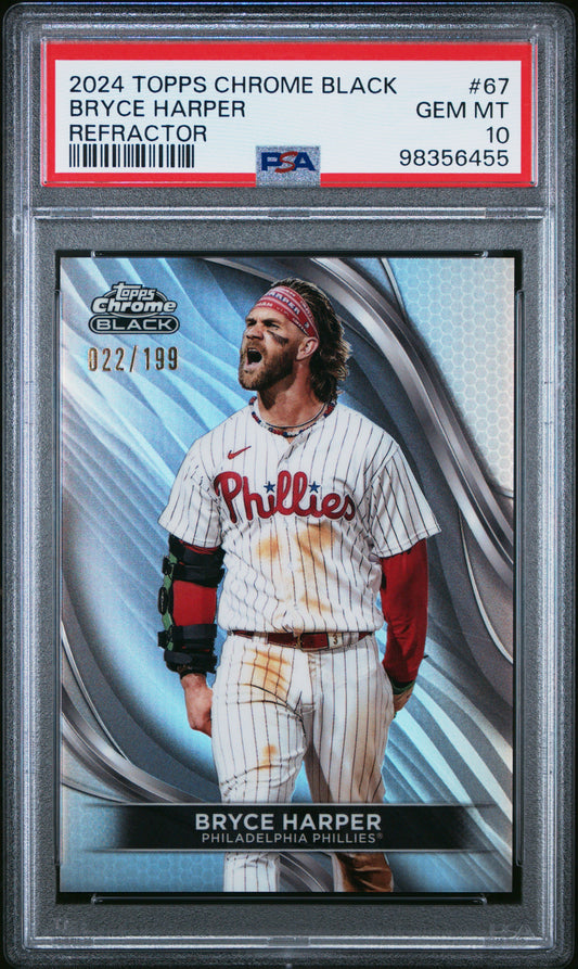 2024 Topps Chrome Black #67 Bryce Harper Refractor PSA 10