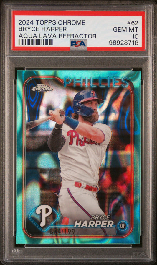 2024 Topps Chrome #62 Bryce Harper Aqua Lava Refractor PSA 10
