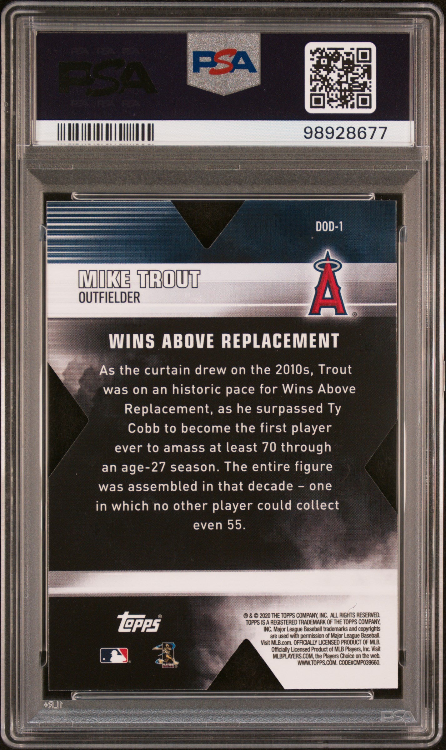 2020 Topps Chrome Decade Of Dominance Die-Cut #DOD1 Mike Trout PSA 9
