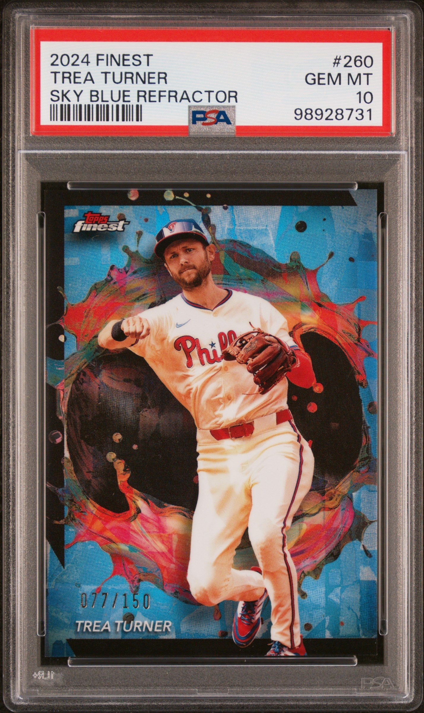 2024 Topps Finest #260 Trea Turner Sky Blue Refractor PSA 10