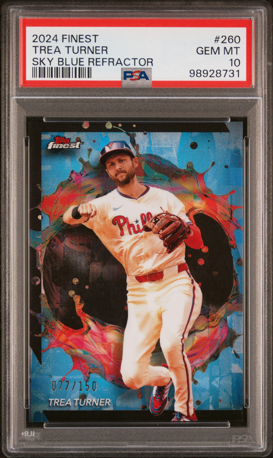 2024 Topps Finest #260 Trea Turner Sky Blue Refractor PSA 10