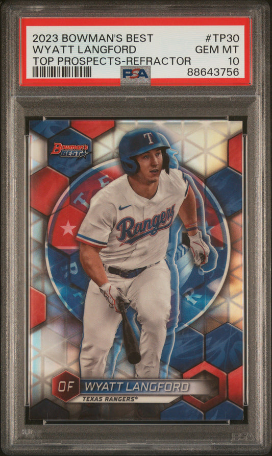 2023 Bowman'S Best Top Prospects #TP30 Wyatt Langford-Refractor PSA 10