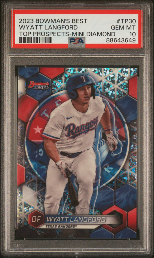 2023 Bowman'S Best #TP30 Wyatt Langford Diamond/199 Ref PSA 10