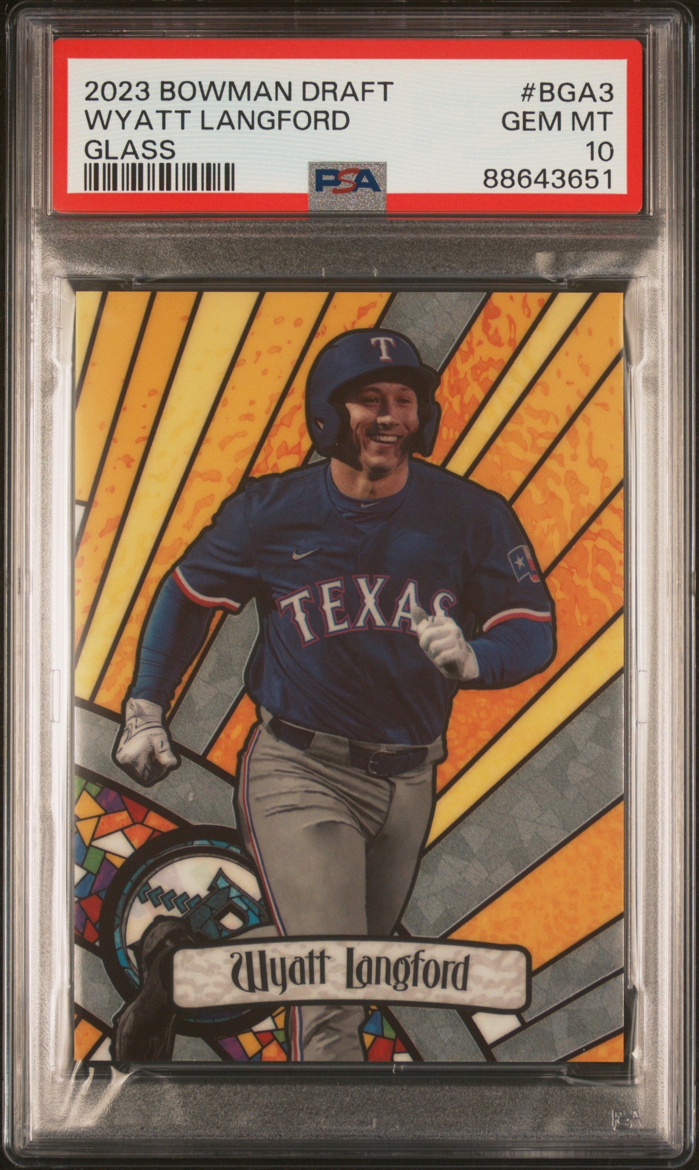 2023 Bowman Draft Bowman Glass #BGA3 Wyatt Langford PSA 10