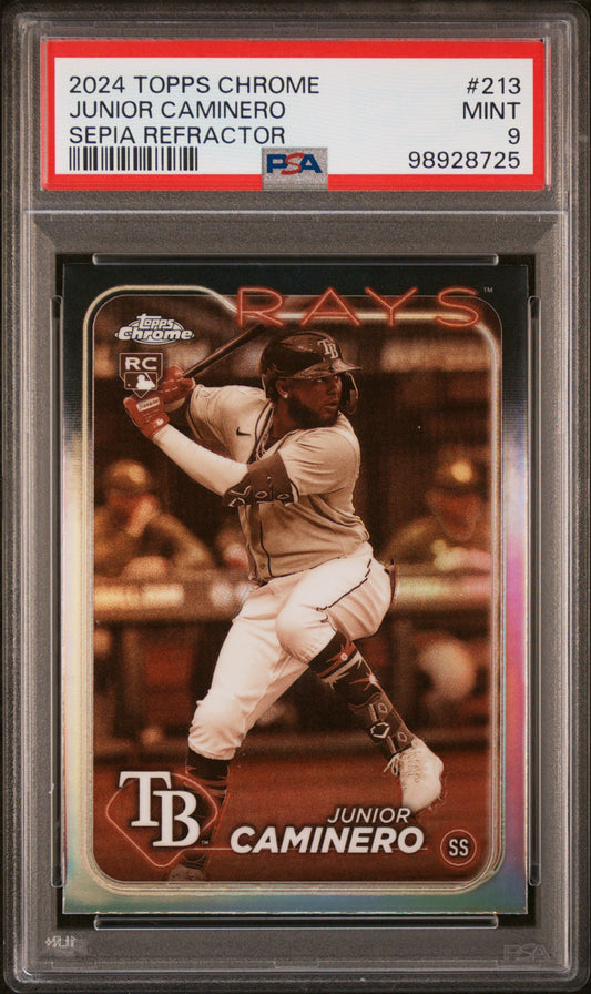 2024 Topps Chrome #213 Junior Caminero Sepia Refractor PSA 9