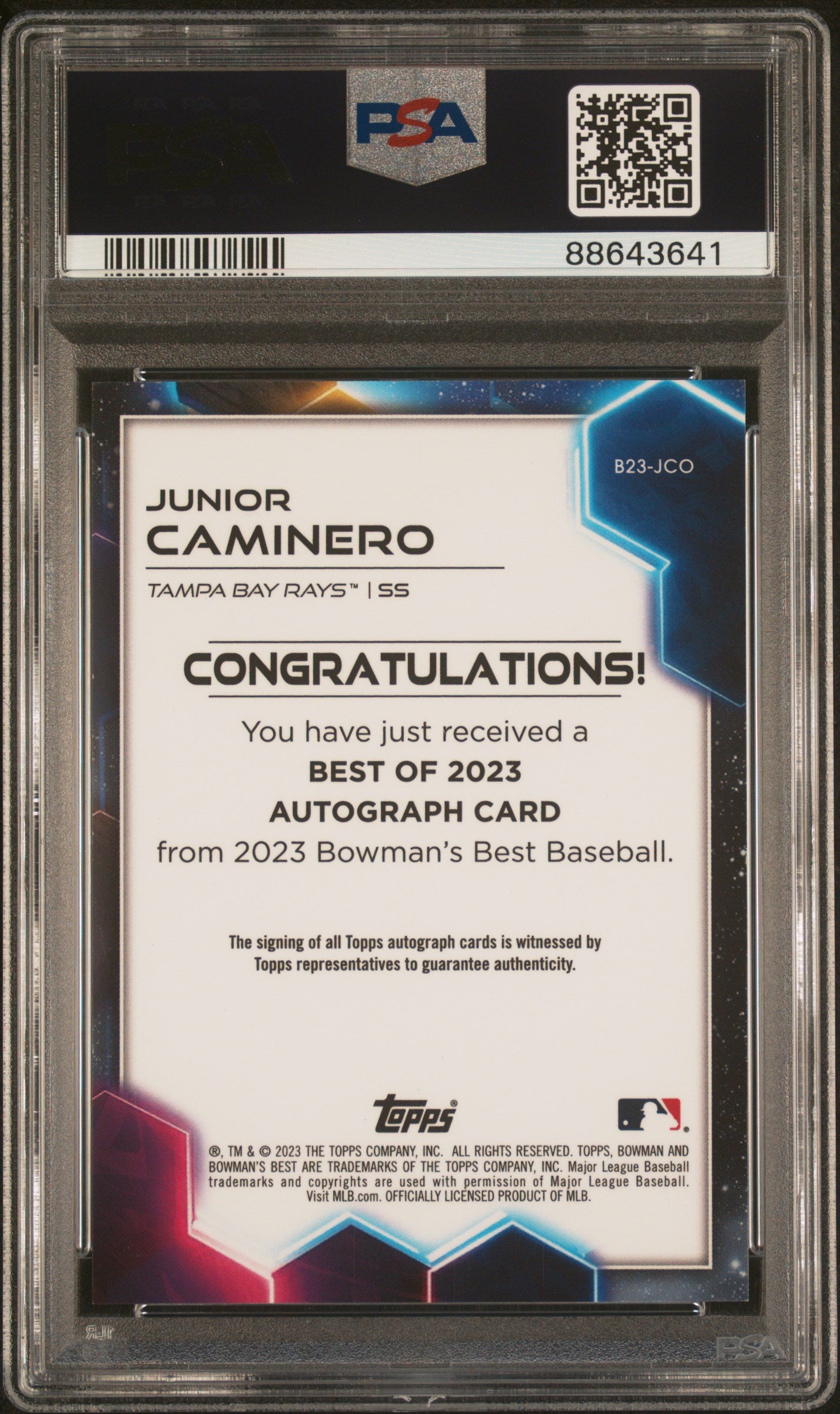 2023 Bowman'S Best Best Of 2023 Autographs #B23JCO Junior Caminero PSA 10