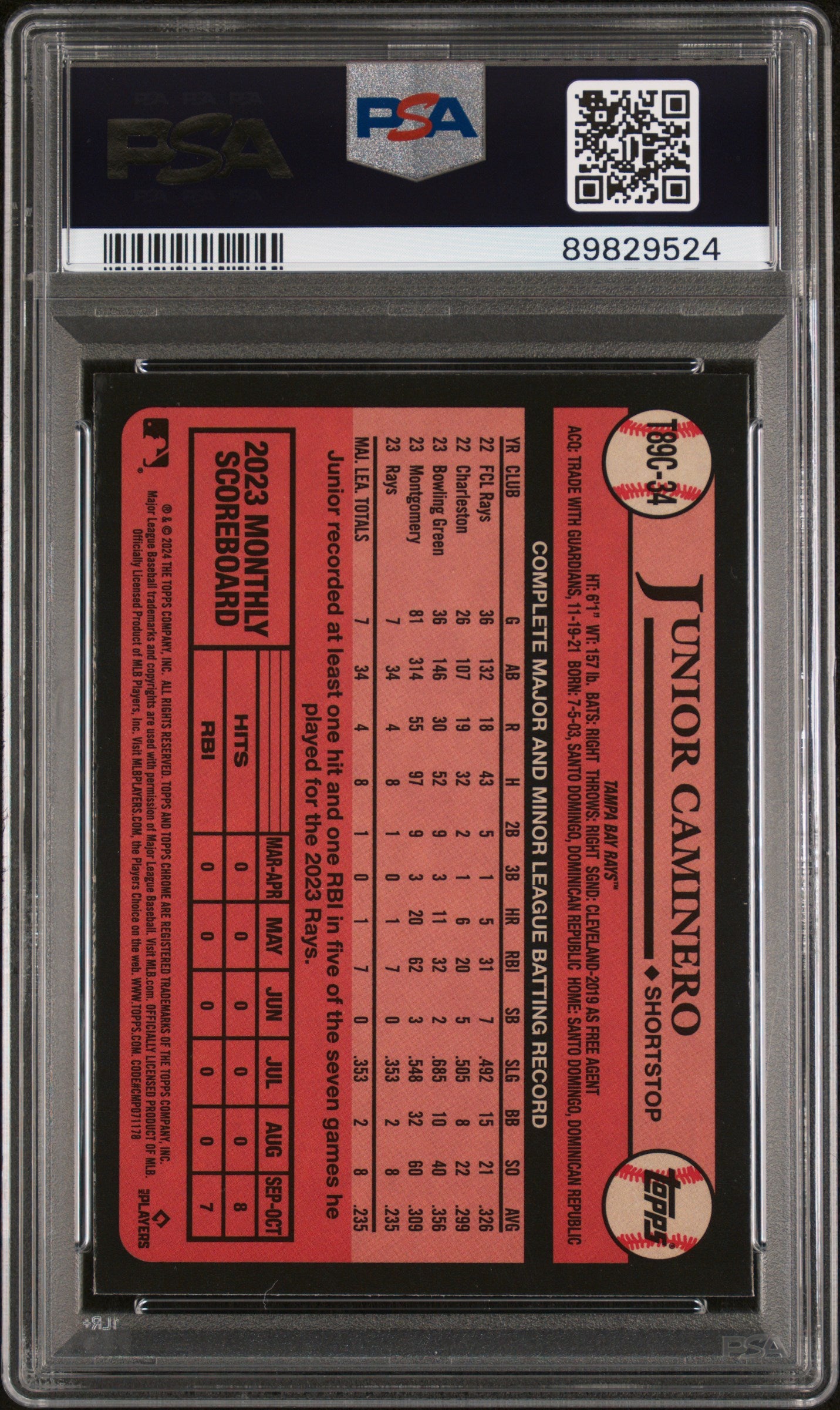 2024 Topps Silver Pack 1989 Chrome Promo #T89C34 Junior Caminero PSA 10