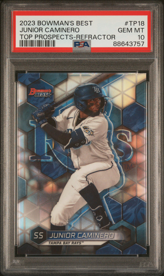 2023 Bowman'S Best Top Prospects #TP18 Junior Caminero-Refractor PSA 10