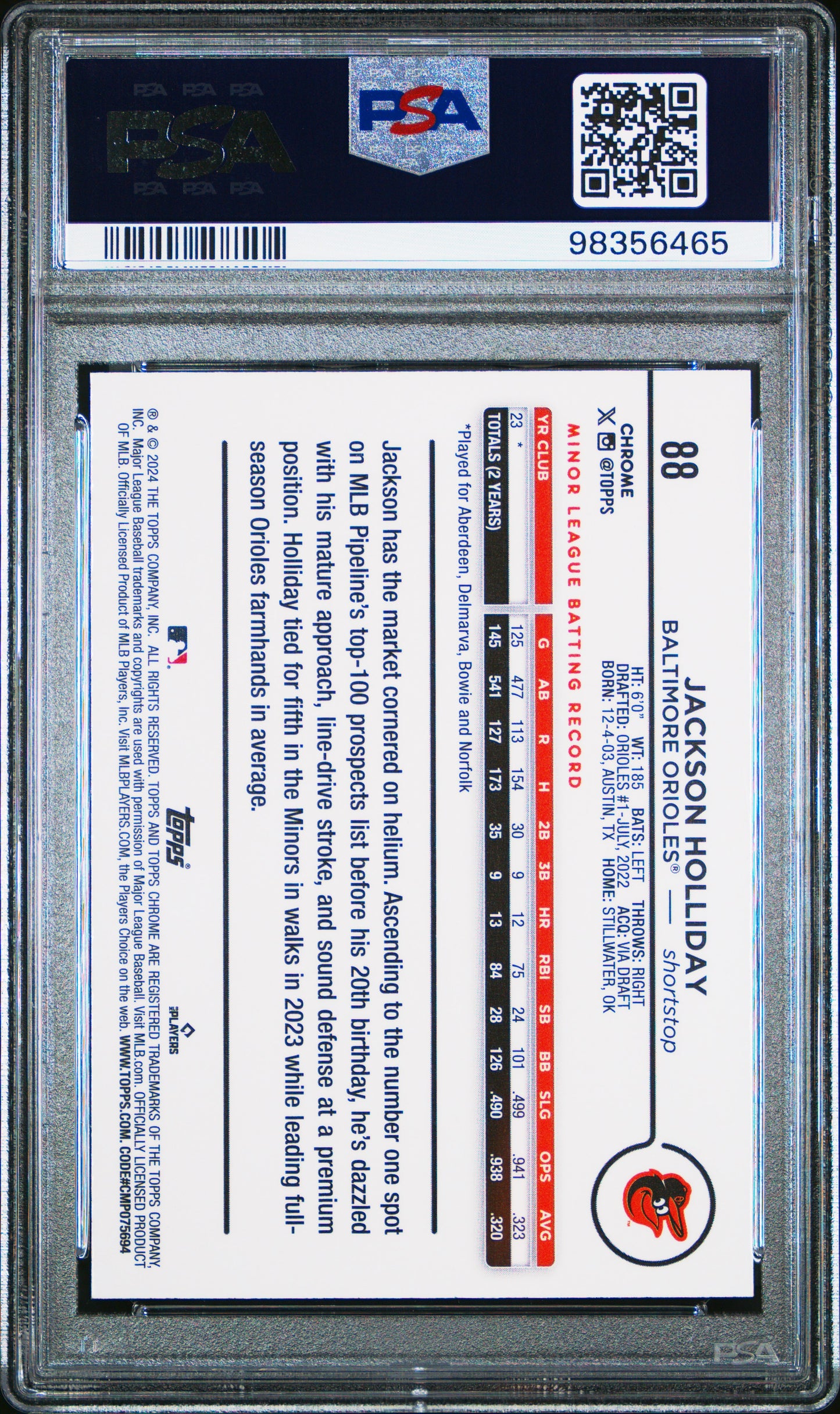 2024 Topps Chrome #88 Jackson Holliday X-Fractor PSA 10