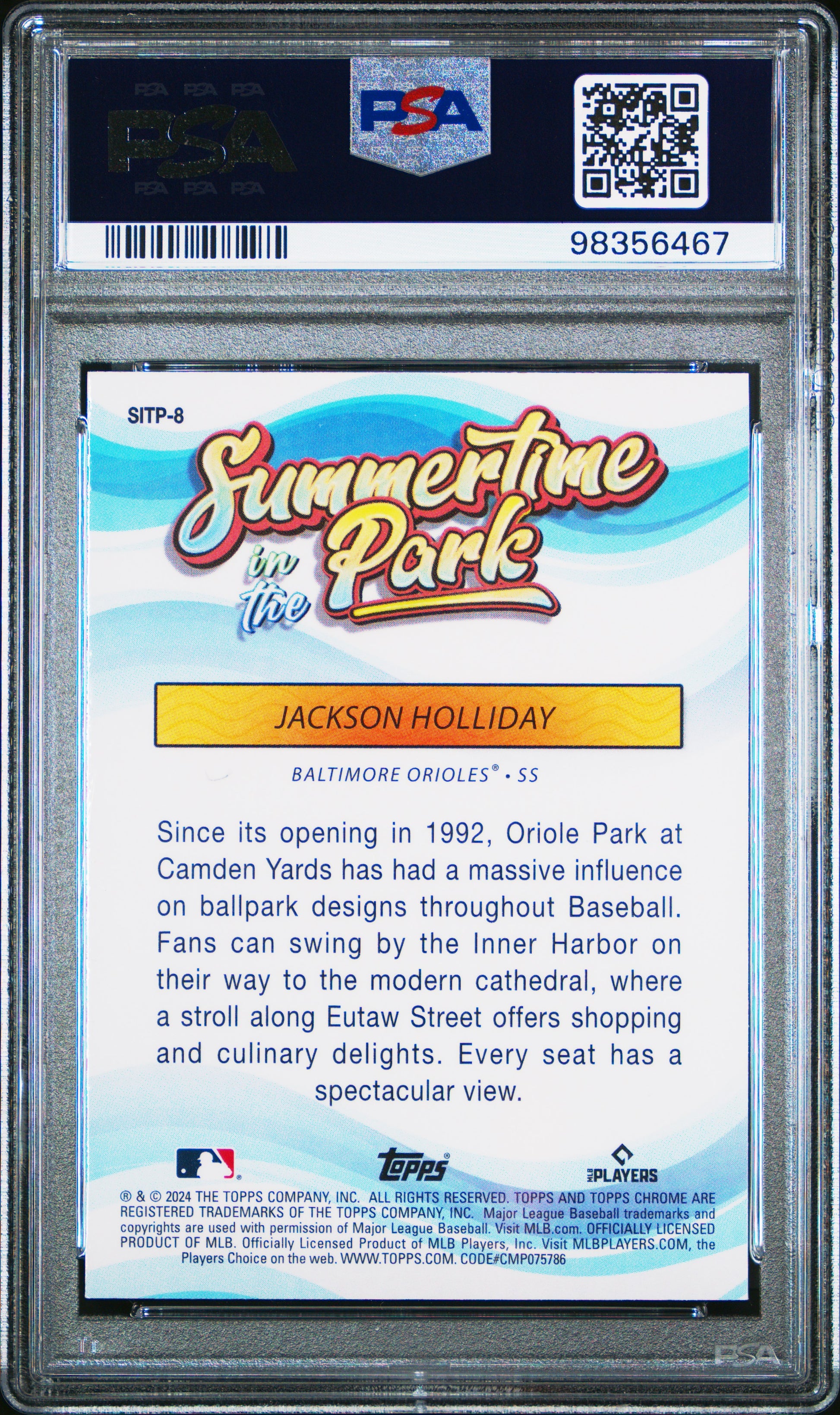 2024 Topps Chrome Summertime In The Park #8 Jackson Holliday PSA 10