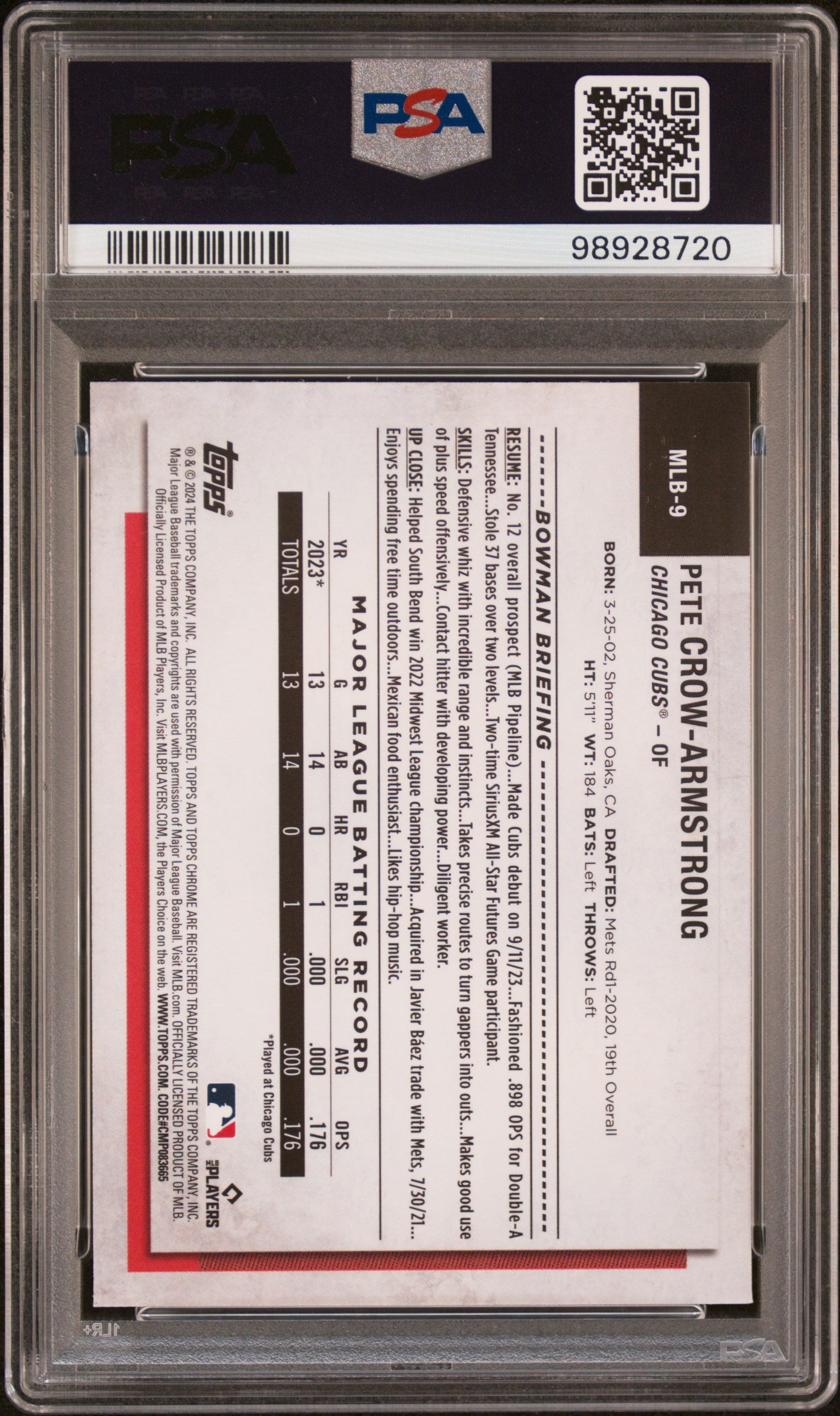 2024 Topps National convention Silver Pack Rookies #9 Pete Crow-Armstrong PSA 10