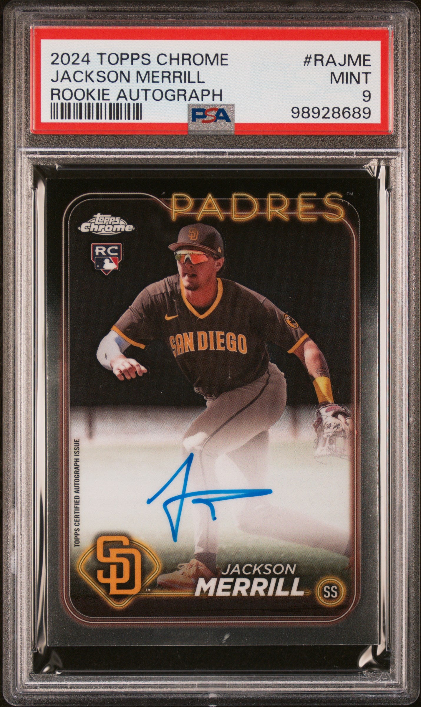 2024 Topps Chrome Rookie Autographs #RAJME Jackson Merrill PSA 9