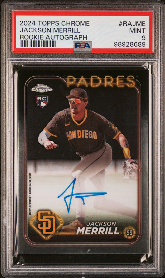 2024 Topps Chrome Rookie Autographs #RAJME Jackson Merrill PSA 9