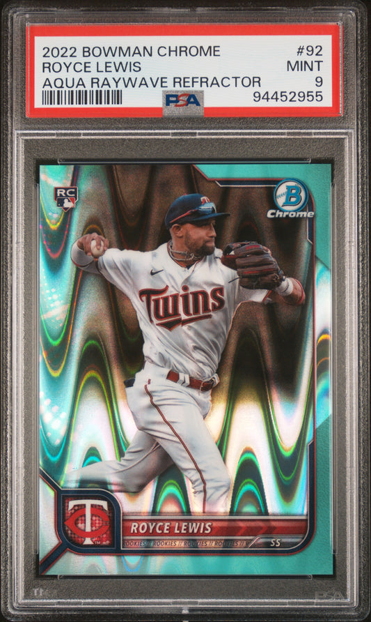2022 Bowman Chrome #92 Royce Lewis Aqua Raywave Refractor PSA 9
