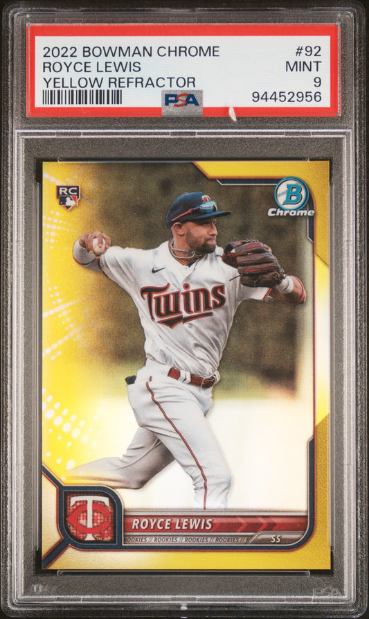 2022 Bowman Chrome #92 Royce Lewis Yellow Refractor PSA 9