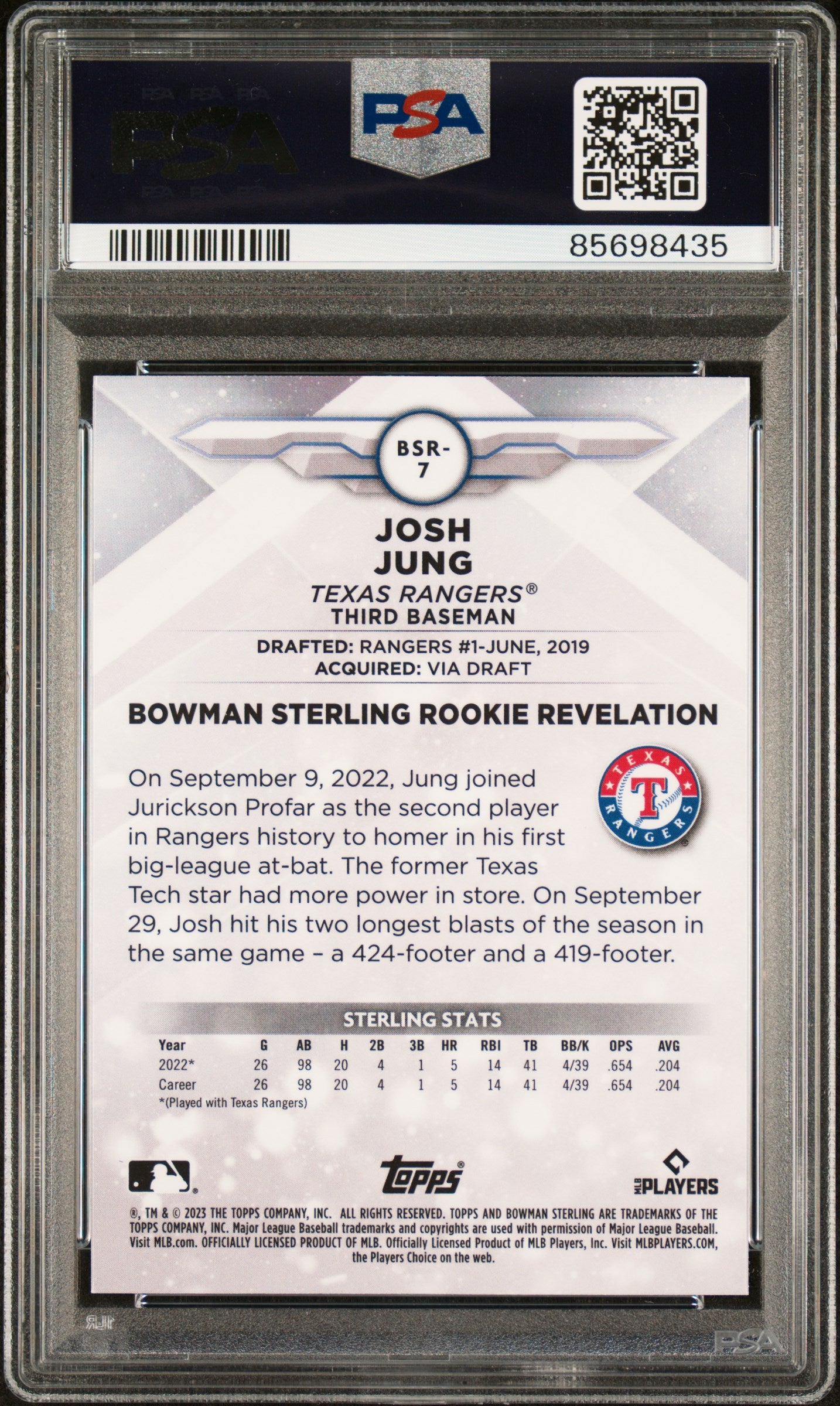 2023 Bowman Sterling #BSR7 Josh Jung PSA 10