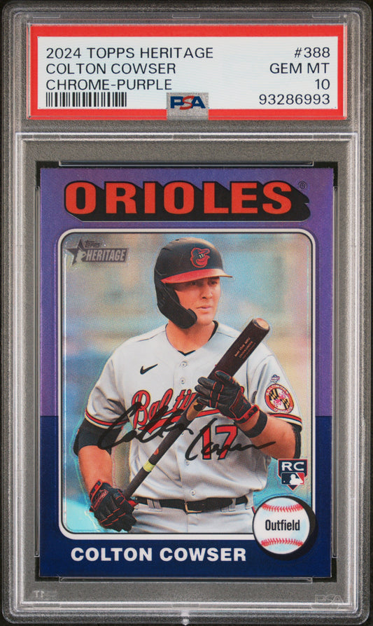 2024 Topps Heritage #388 Colton Cowser Chrome-Purple PSA 10