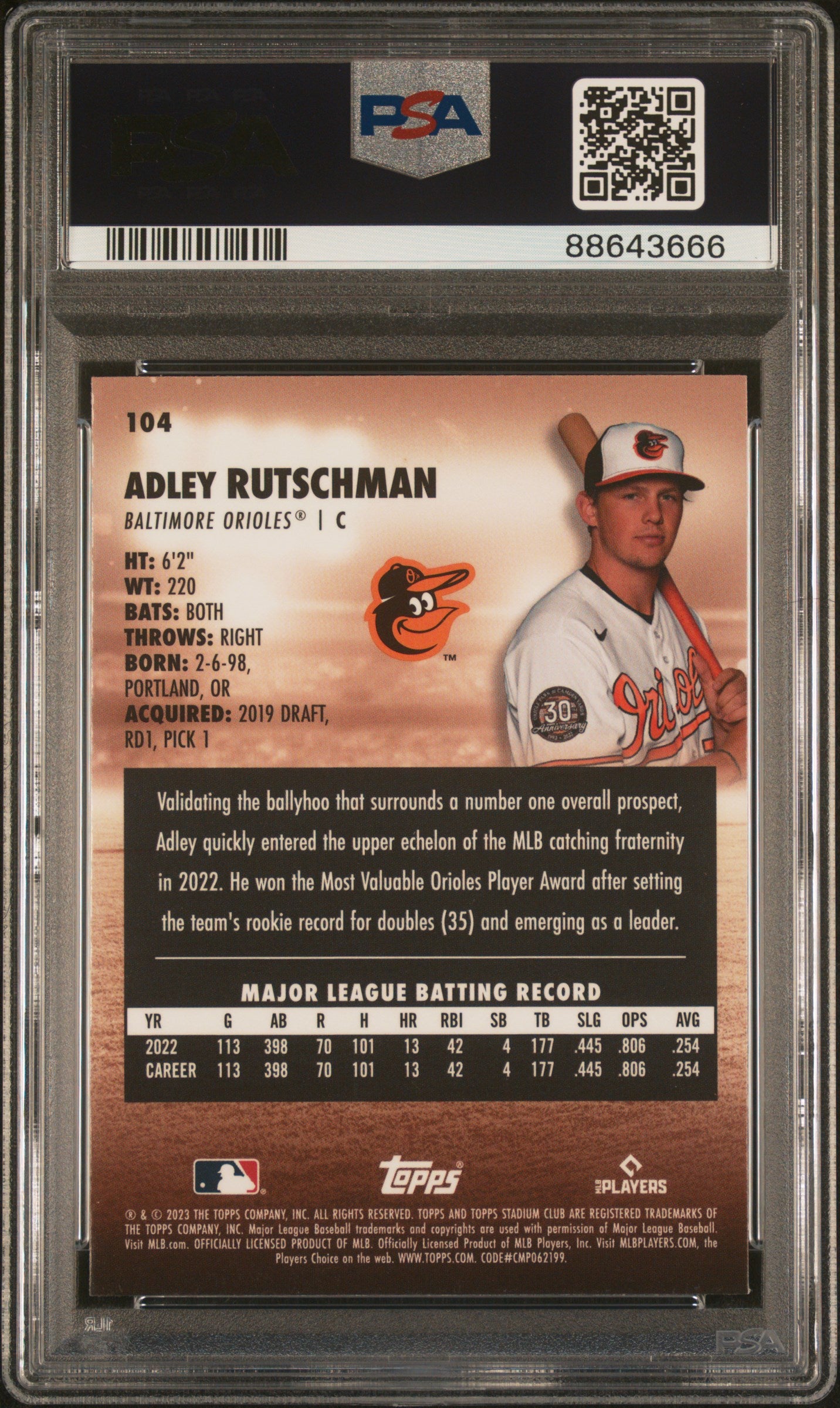 2023 Topps Stadium Club #104 Adley Rutschman Chrome PSA 10