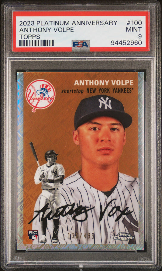 2023 Topps Chrome Platinum #100 Anthony Volpe Topps Refractor/499 PSA 9