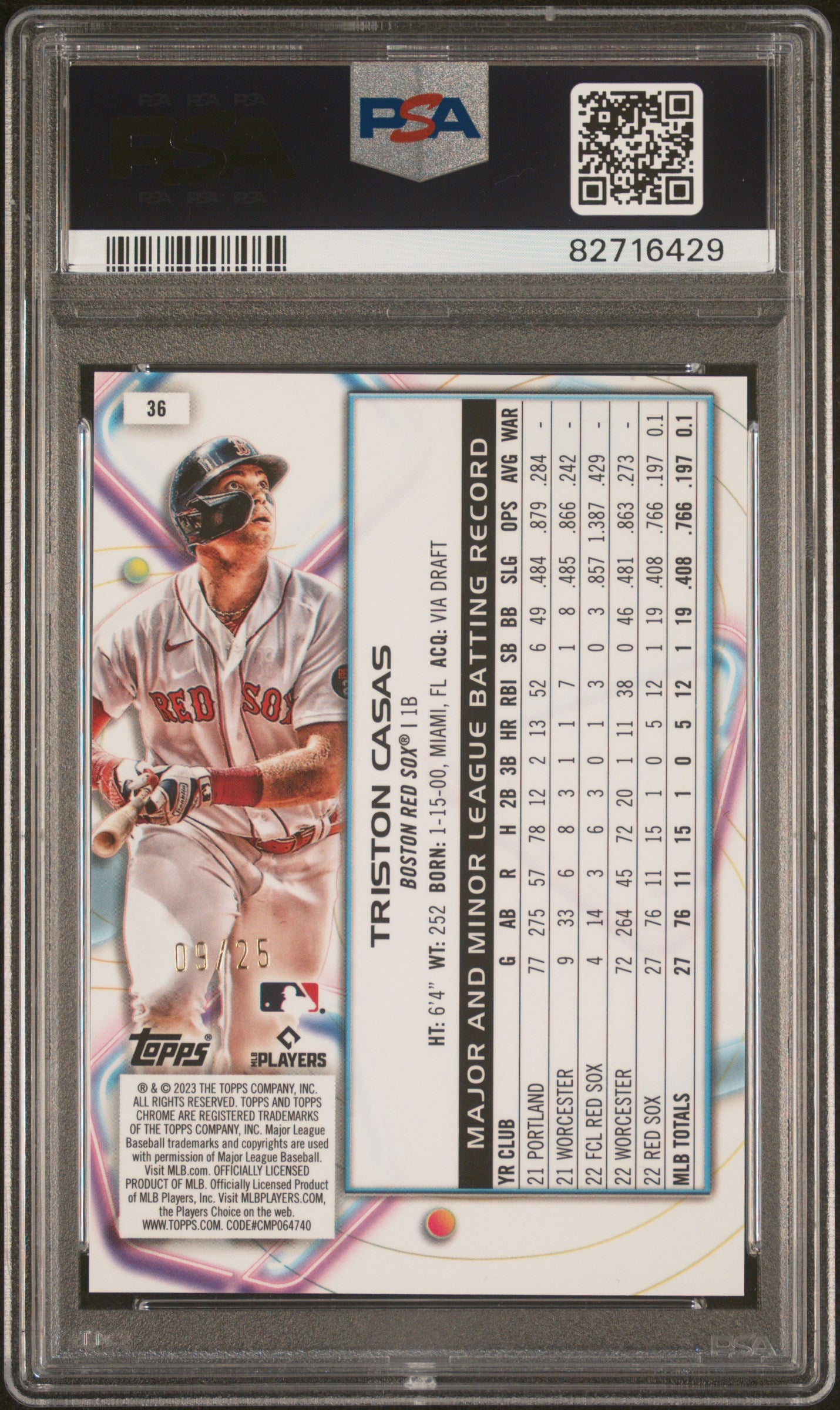 2023 Topps Cosmic Chrome #36 Triston Casas Orange Galactic PSA 10