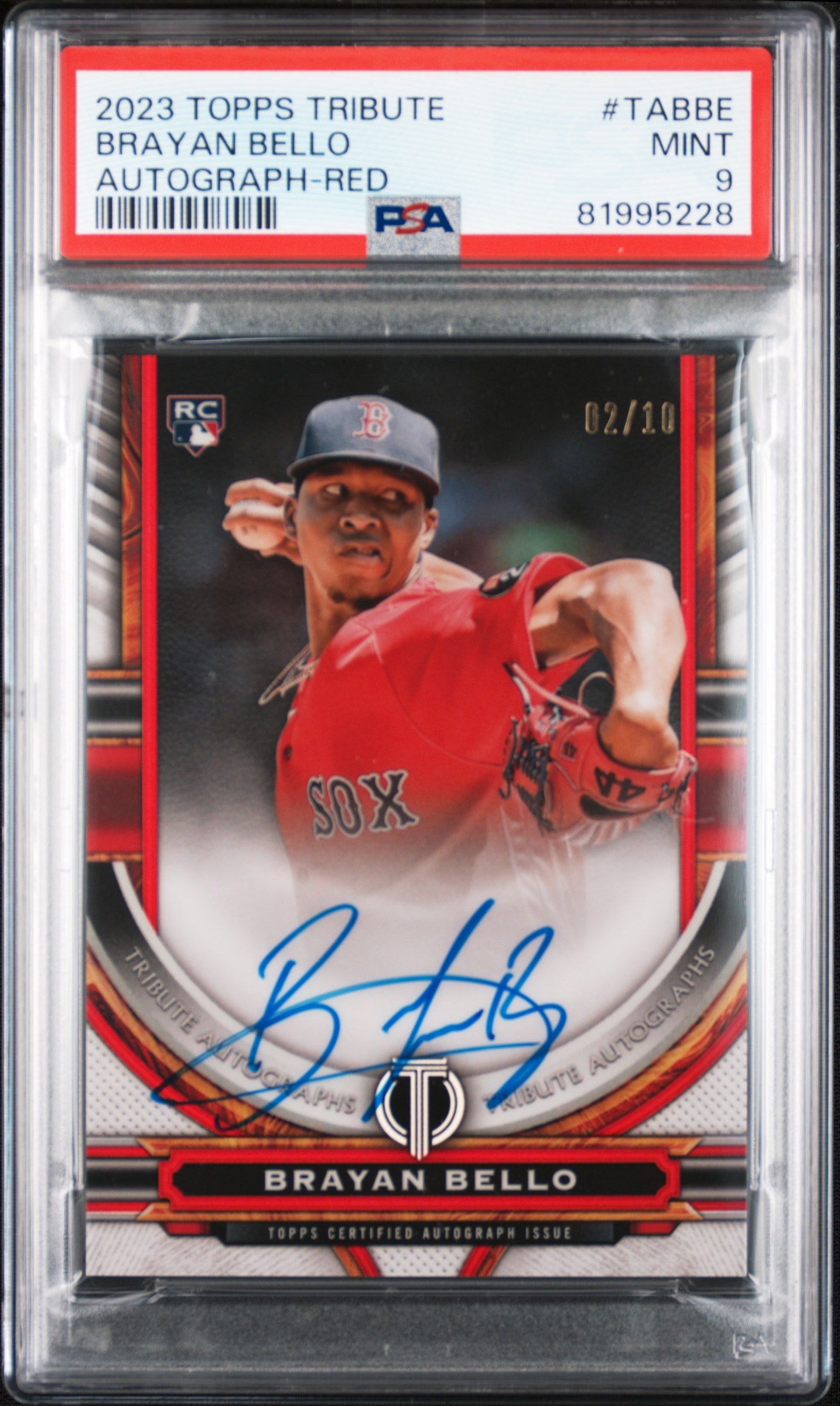 2023 Topps Tribute Tribute Autograph #TABBE Brayan Bello Autograph-Red PSA 9
