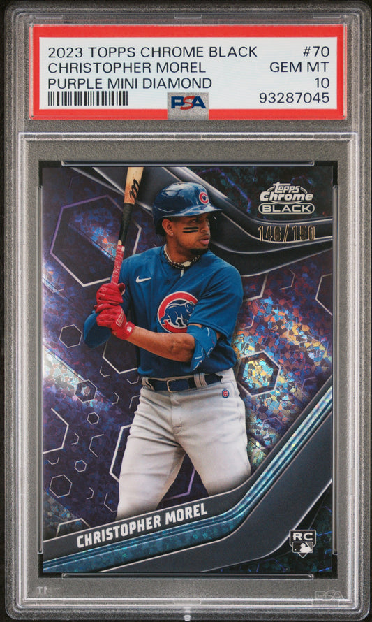 2023 Topps Chrome Black #70 Christopher Morel Purple Mini Diamond Ref PSA 10
