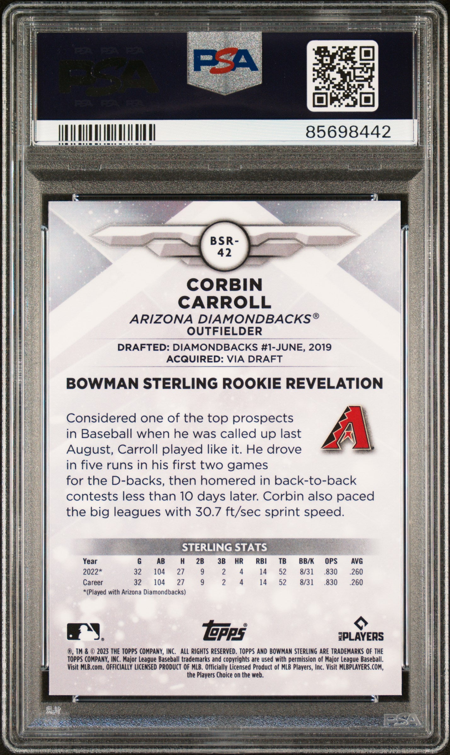 2023 Bowman Sterling #BSR42 Corbin Carroll PSA 10