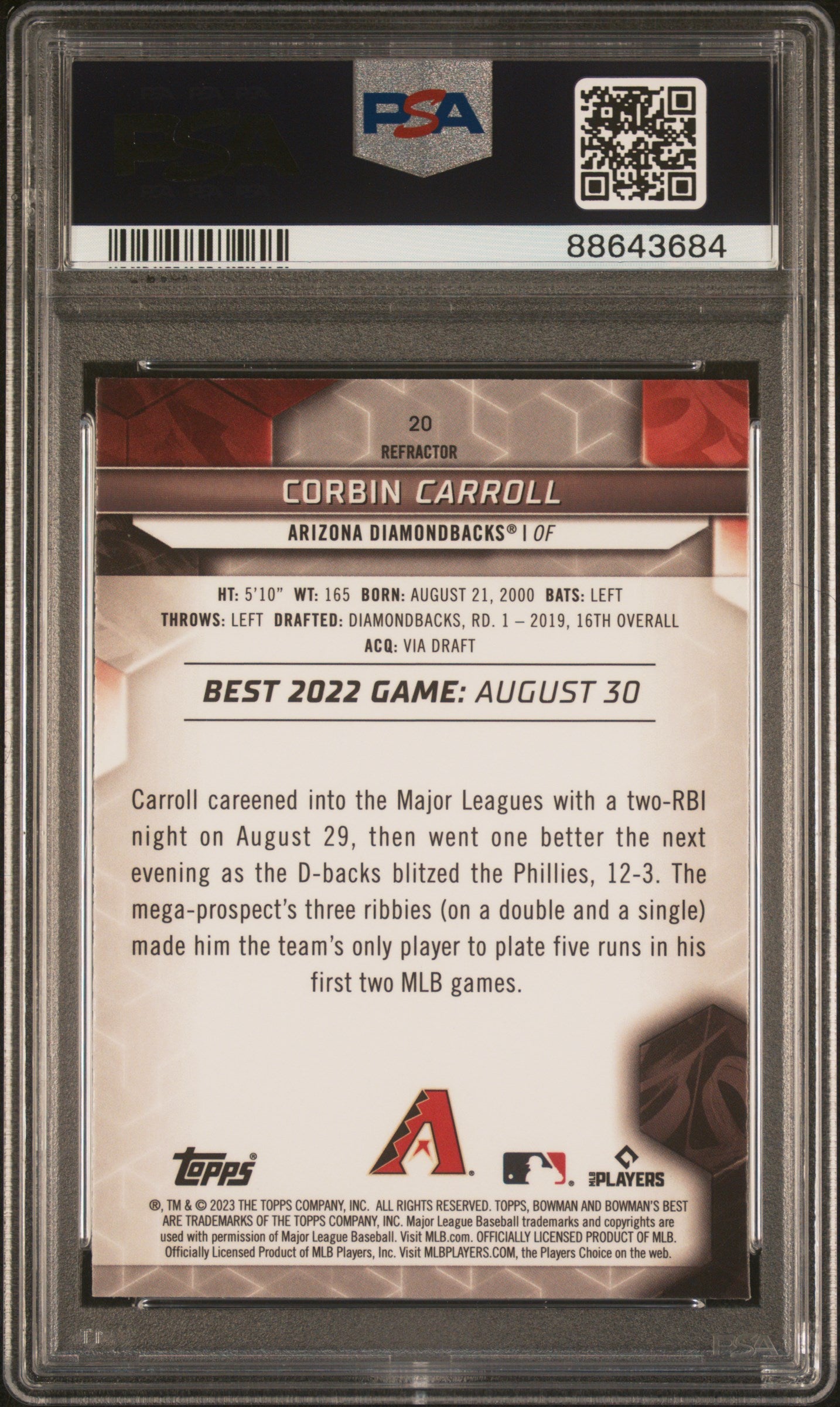 2023 Bowman'S Best #20 Corbin Carroll Refractor PSA 10