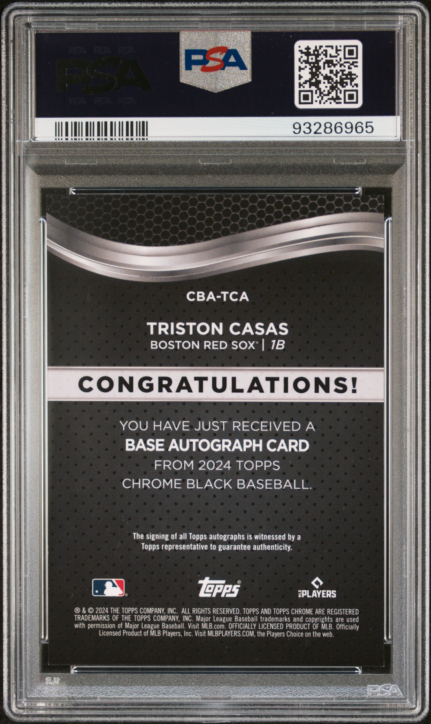 2024 Topps Chrome Black Autographs #TCA Triston Casas-Gold/50 PSA 10