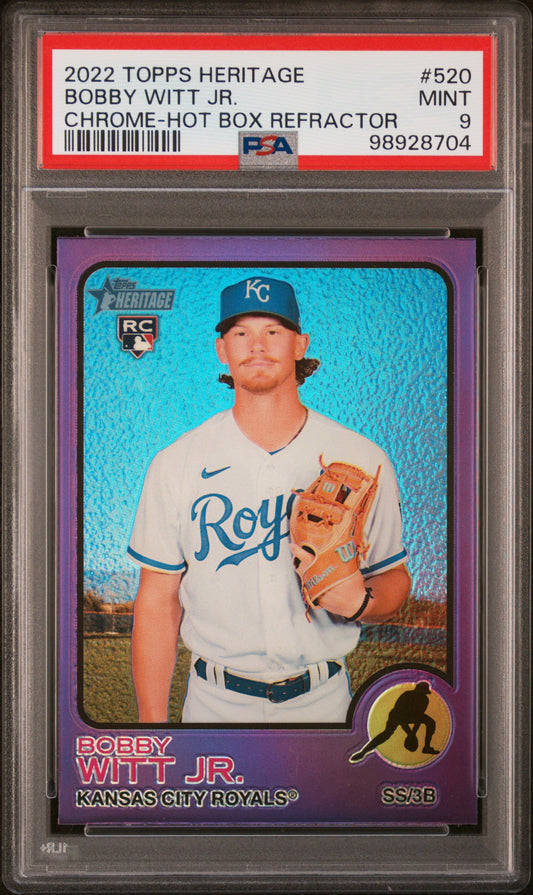 2022 Topps Heritage #520 Bobby Witt Jr. Chrome-Hot Box Refractor PSA 9