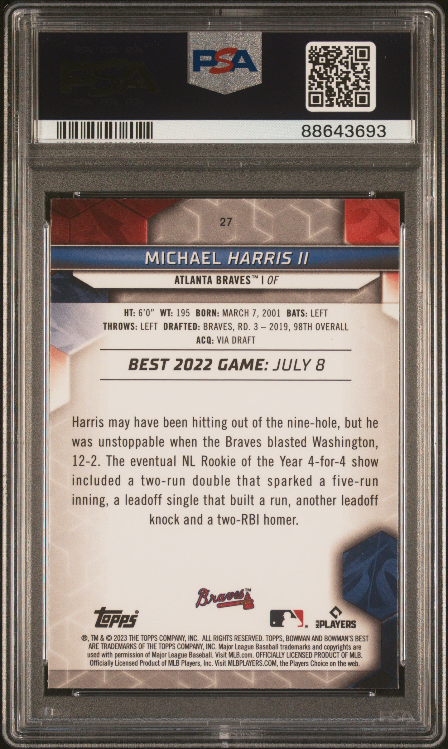 2023 Bowman'S Best #27 Michael Harris Ii Wave Refractor PSA 10