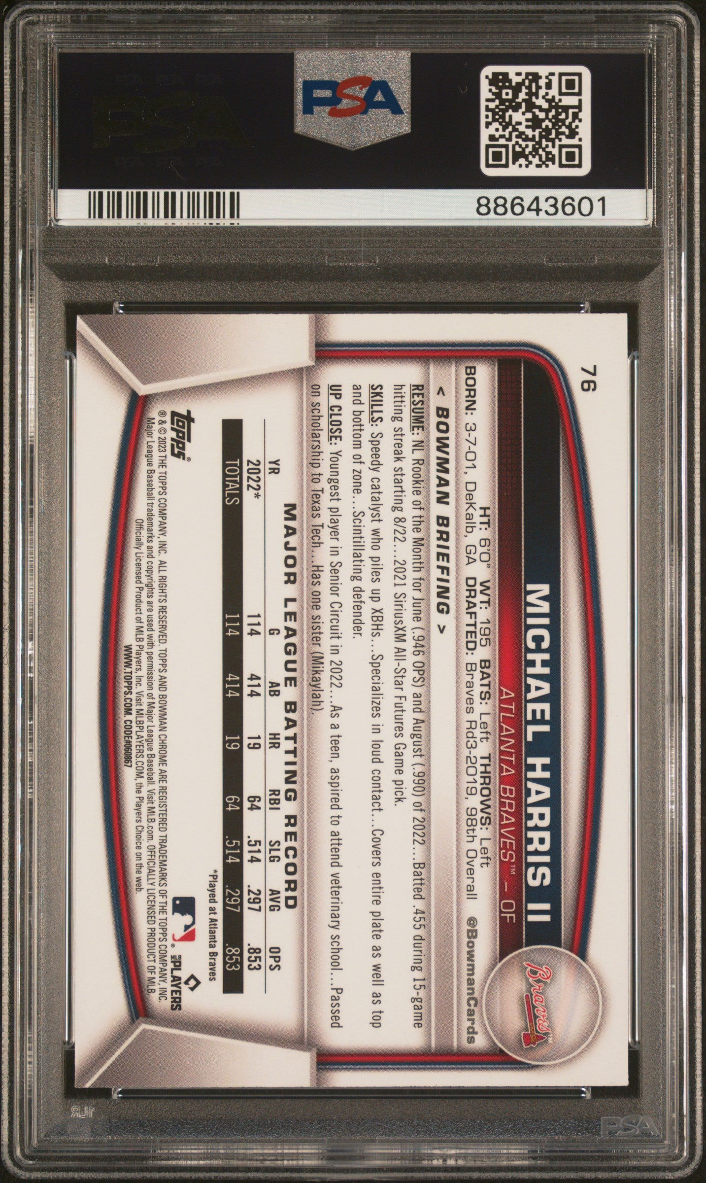 2023 Bowman Mega Box Chrome #76 Michael Harris Ii Chrome PSA 10