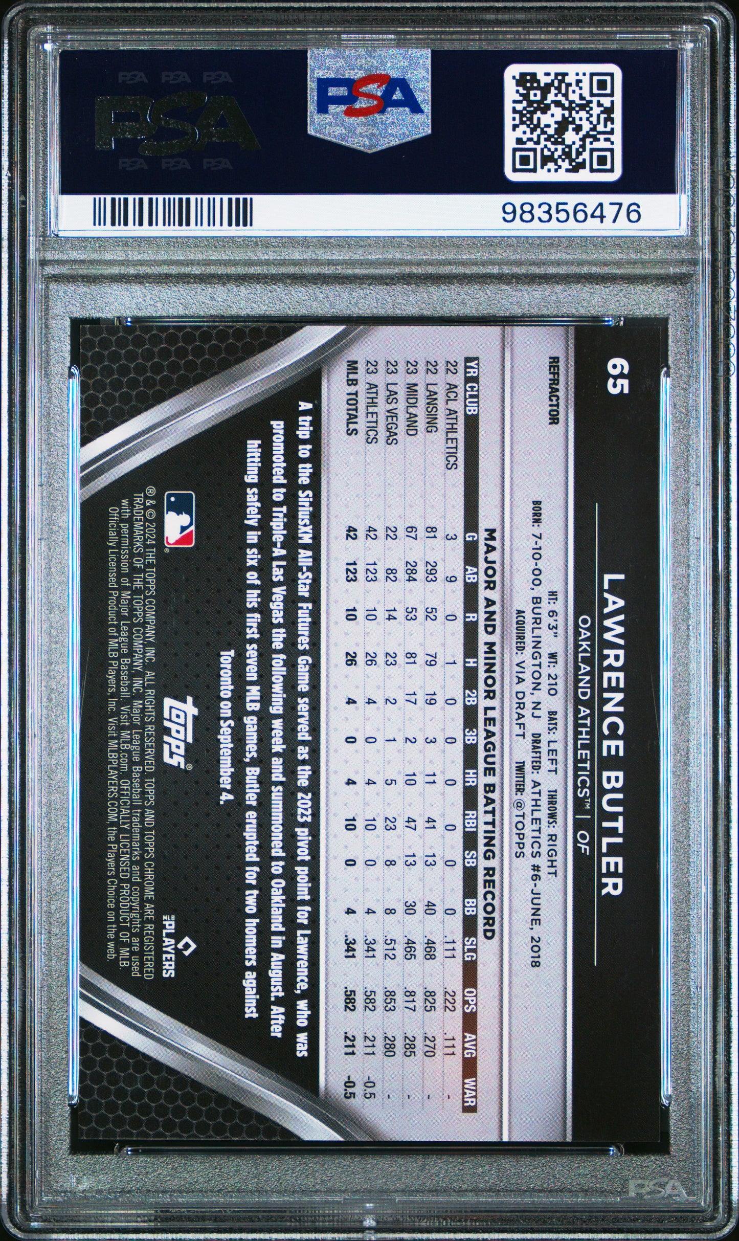 2024 Topps Chrome Black #65 Lawrence Butler Refractor PSA 10