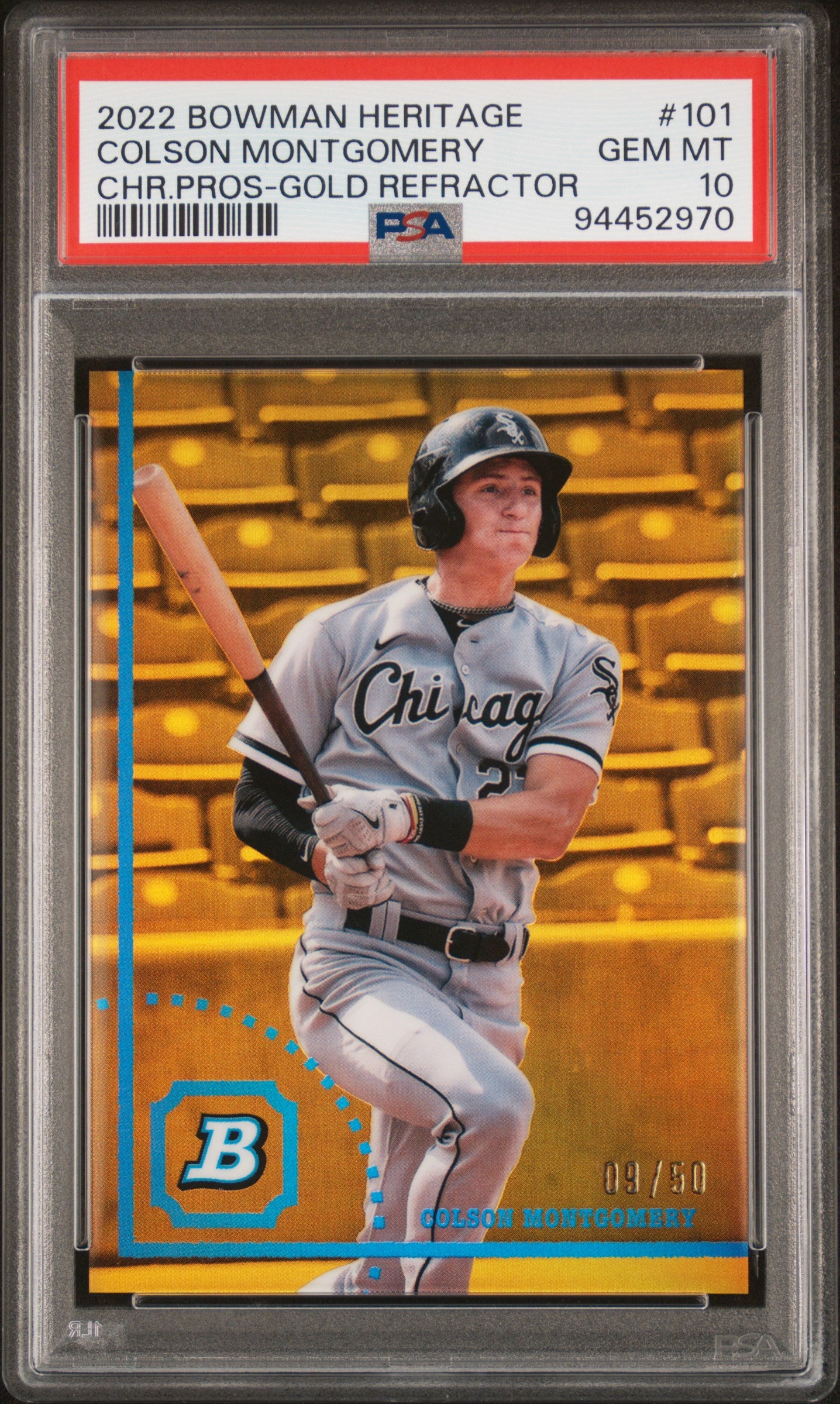 2022 Bowman Heritage Chrome Prospects #101 Colson Montgomery-Gold/50 PSA 10
