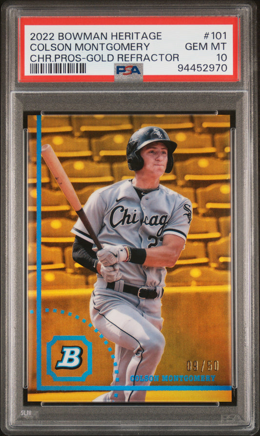 2022 Bowman Heritage Chrome Prospects #101 Colson Montgomery-Gold/50 PSA 10