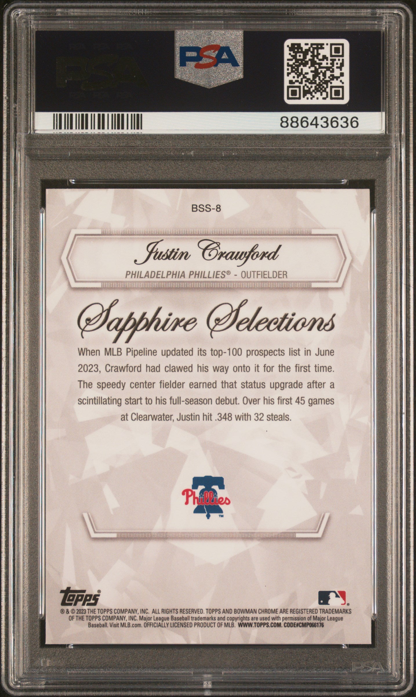 2023 Bowman Chrome S/E Sapphire SelectionsSSP #BSS8 Justin Crawford PSA 10