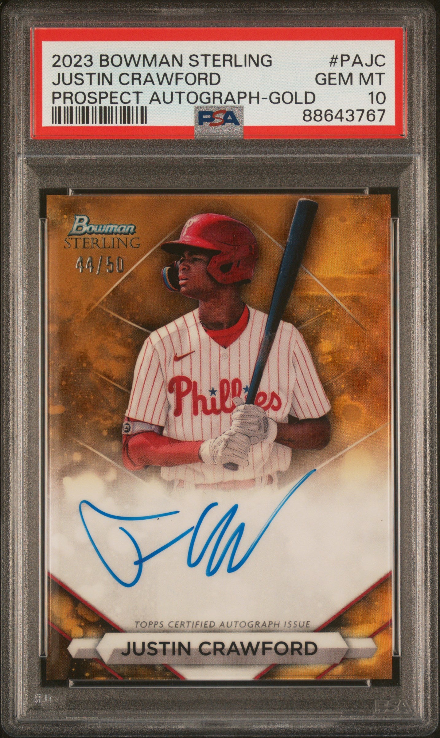 2023 Bowman Sterling Autographs #PAJC Justin Crawford-Gold/50 Ref PSA 10