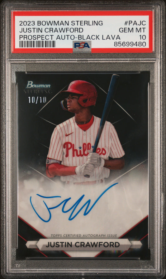 2023 Bowman Sterling Autographs #PAJC Justin Crawford-Black Lava/10 PSA 10