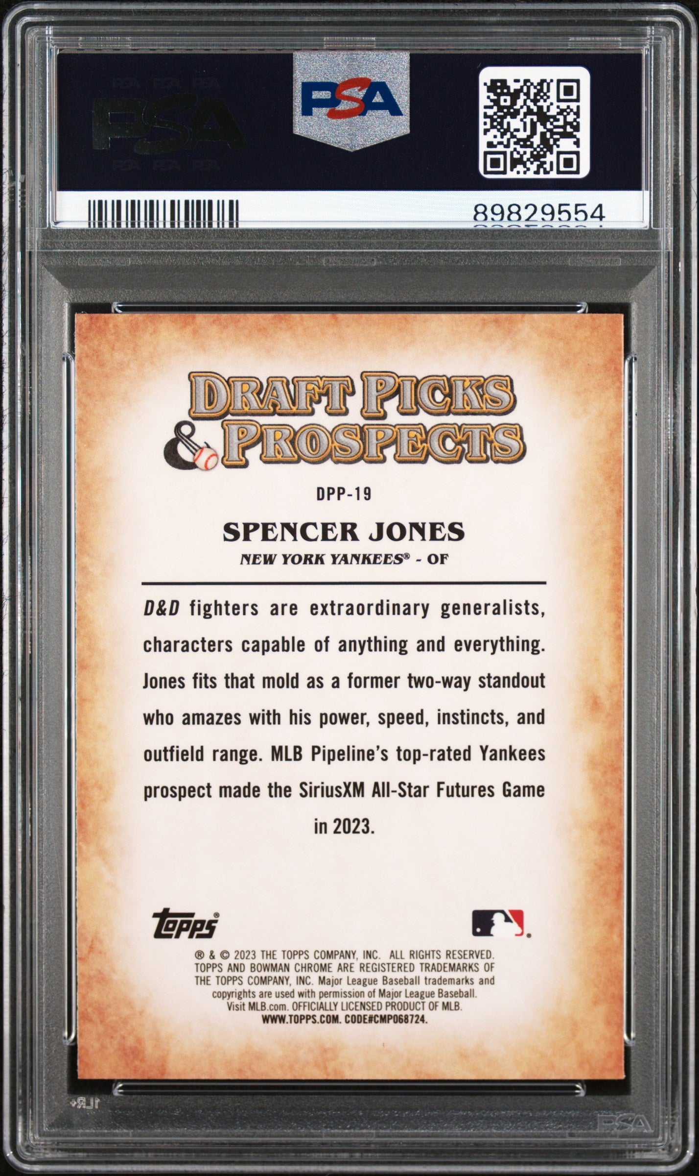 2023 Bowman Draft Draft Picks & Prospects #DPP19 Spencer Jones PSA 10