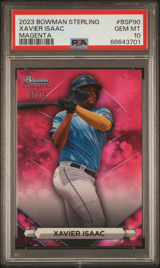 2023 Bowman Sterling #BSP90 Xavier Isaac Magenta Refractor/75 PSA 10