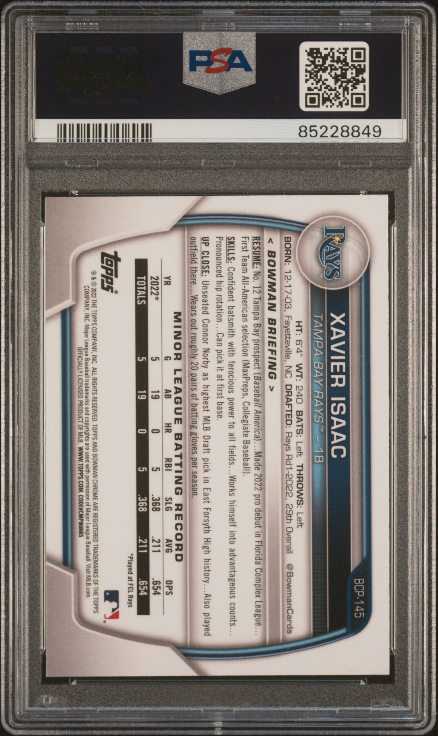 2023 Bowman Chrome Prospects #BCP145 Xavier Isaac Chrome Prospects PSA 10
