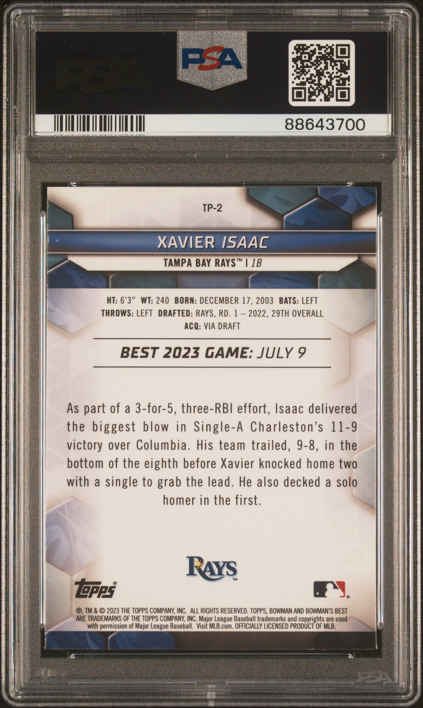 2023 Bowman'S Best Top Prospects #TP2 Xavier Isaac Top Prospects-Wave Ref PSA 10