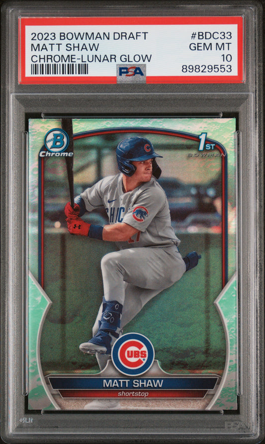 2023 Bowman Draft #BDC33 Matt Shaw Chrome-Lunar Glow PSA 10
