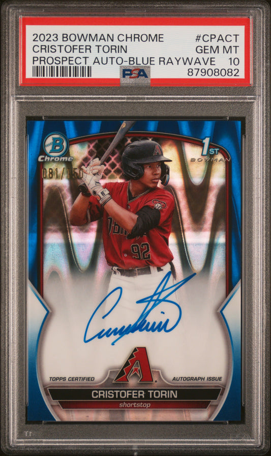 2023 Bowman Chrome Prospect Auto #CPACT Cristofer Torin-Blue Raywave/150 PSA 10