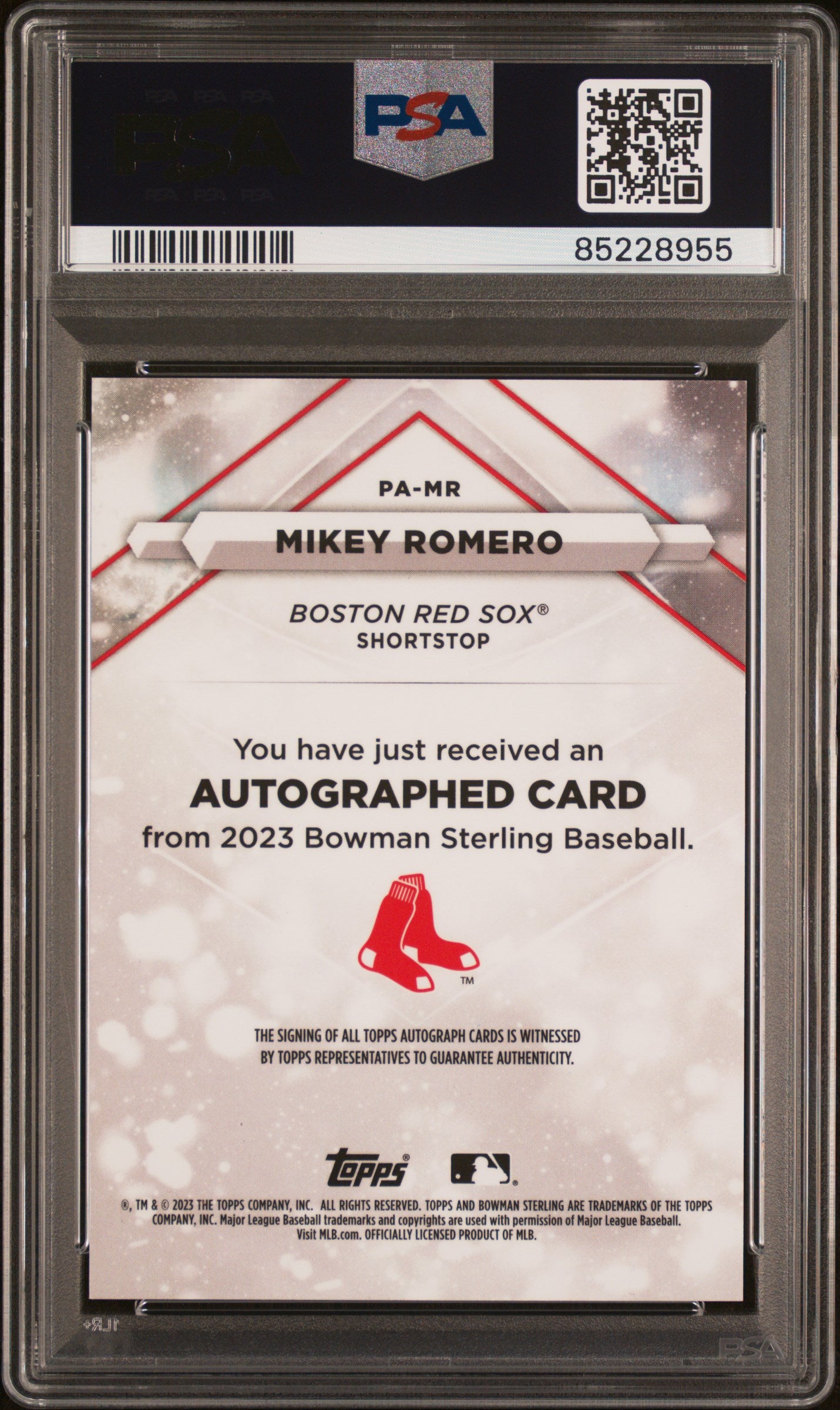 2023 Bowman Sterling Prospect Autographs #PAMR Mikey Romero PSA 10
