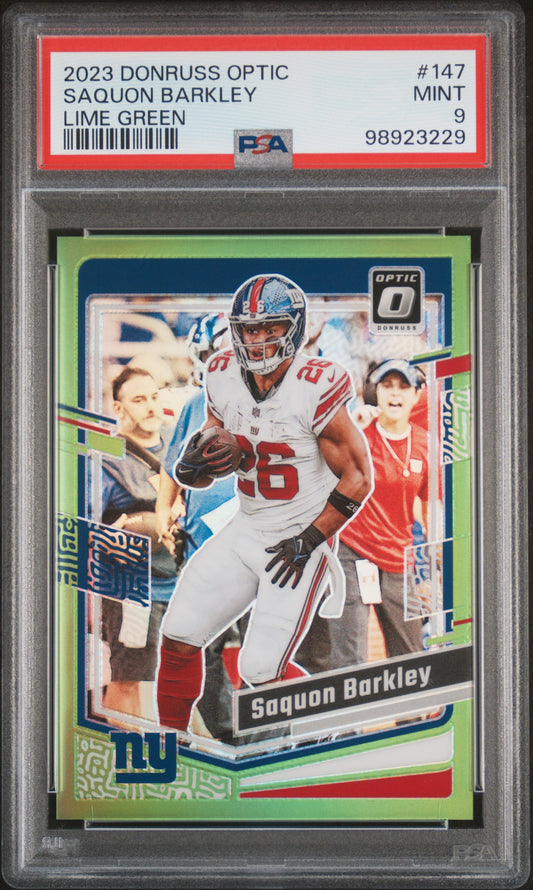 2023 Panini Donruss Optic #147 Saquon Barkley Lime Green PSA 9