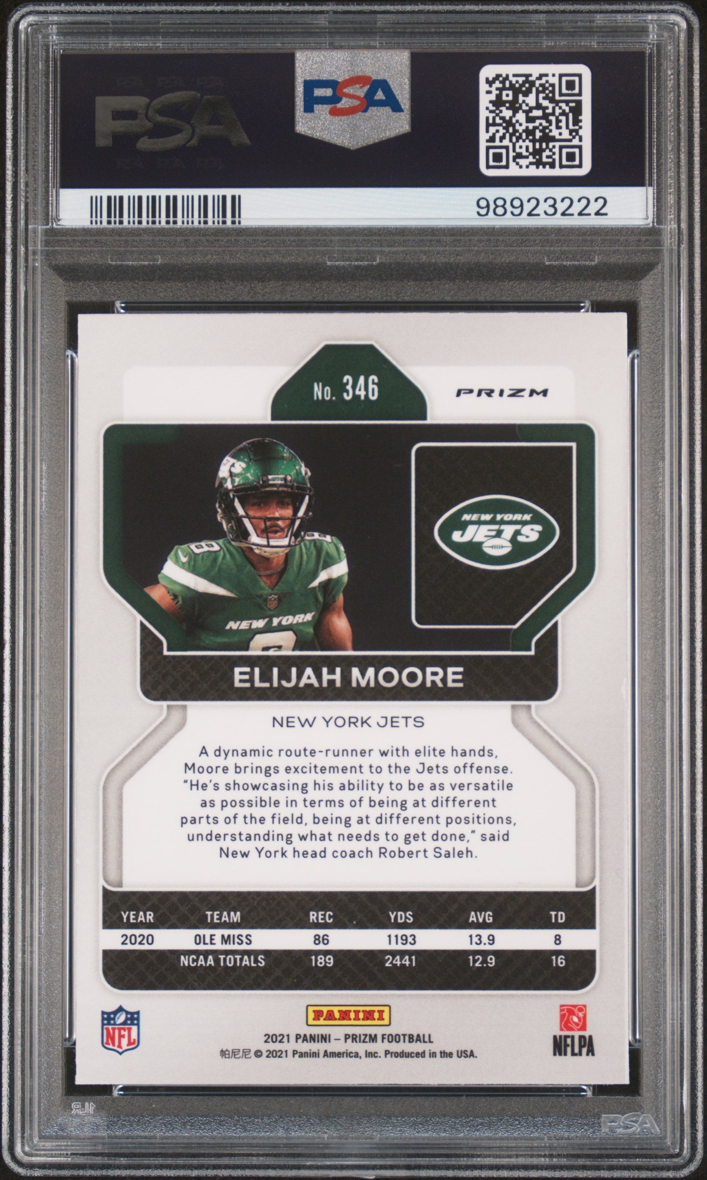2021 Panini Prizm #346 Elijah Moore Green Ice PSA 9